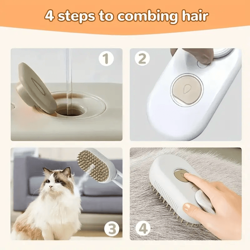 Steam Pet Brush for Dogs & Cats – 3-in-1 Electric Grooming Brush Hair