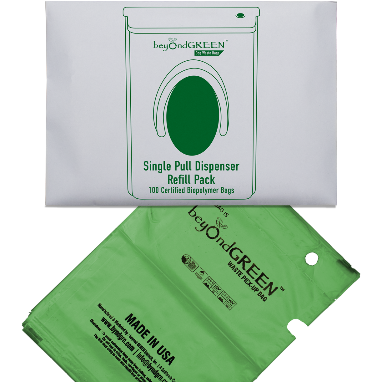 Single-Pull Dog Waste Bags Refill Pack 100 Count, Unscented, Made in US