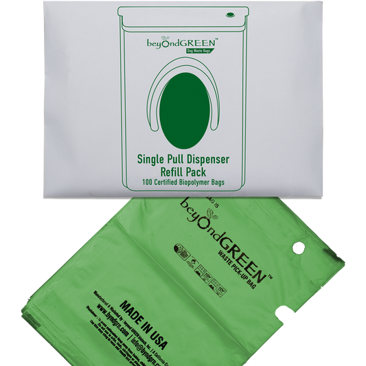 Single-Pull Dog Waste Bags Refill Pack 100 Count, Unscented, Made in US