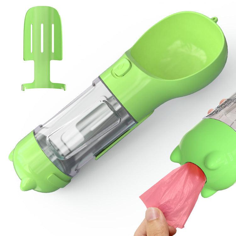 Portable Dog Water Bottle With Poop Bag Holder | 3-In-1
