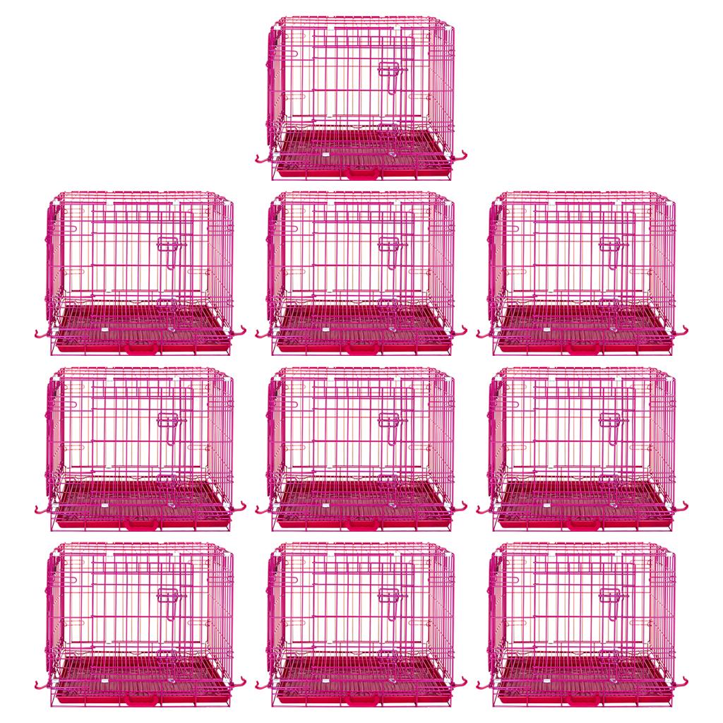 24-42" Collapsible Pink Dog Crate | Double Door Wire Kennel with Leak-Proof Tray