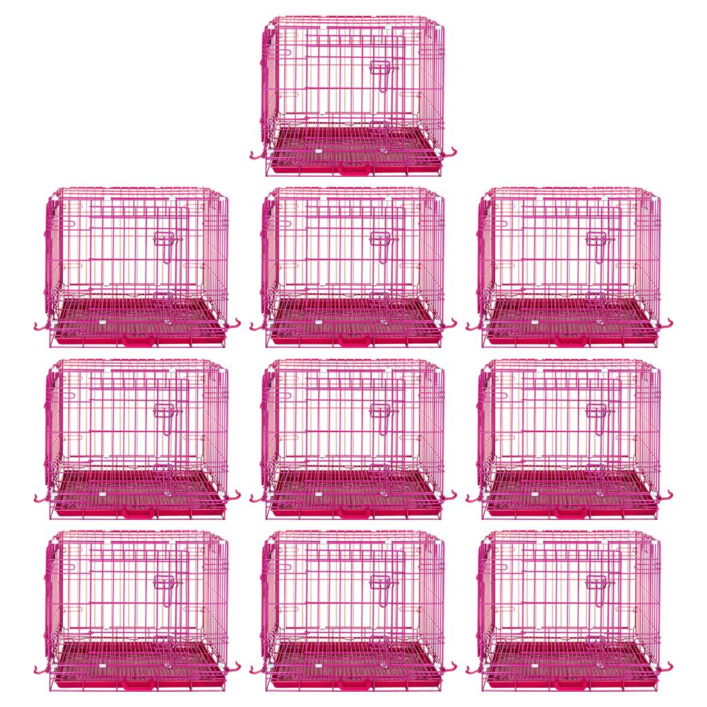 24-42" Collapsible Pink Dog Crate | Double Door Wire Kennel with Leak-Proof Tray