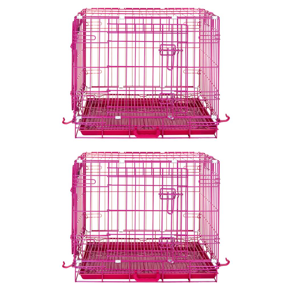 24-42" Collapsible Pink Dog Crate | Double Door Wire Kennel with Leak-Proof Tray