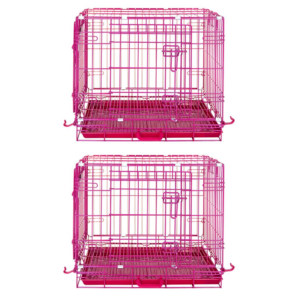 24-42" Collapsible Pink Dog Crate | Double Door Wire Kennel with Leak-Proof Tray