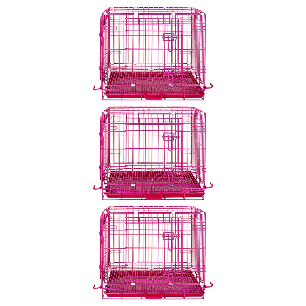 24-42" Collapsible Pink Dog Crate | Double Door Wire Kennel with Leak-Proof Tray
