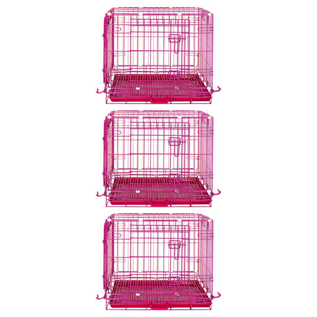 24-42" Collapsible Pink Dog Crate | Double Door Wire Kennel with Leak-Proof Tray