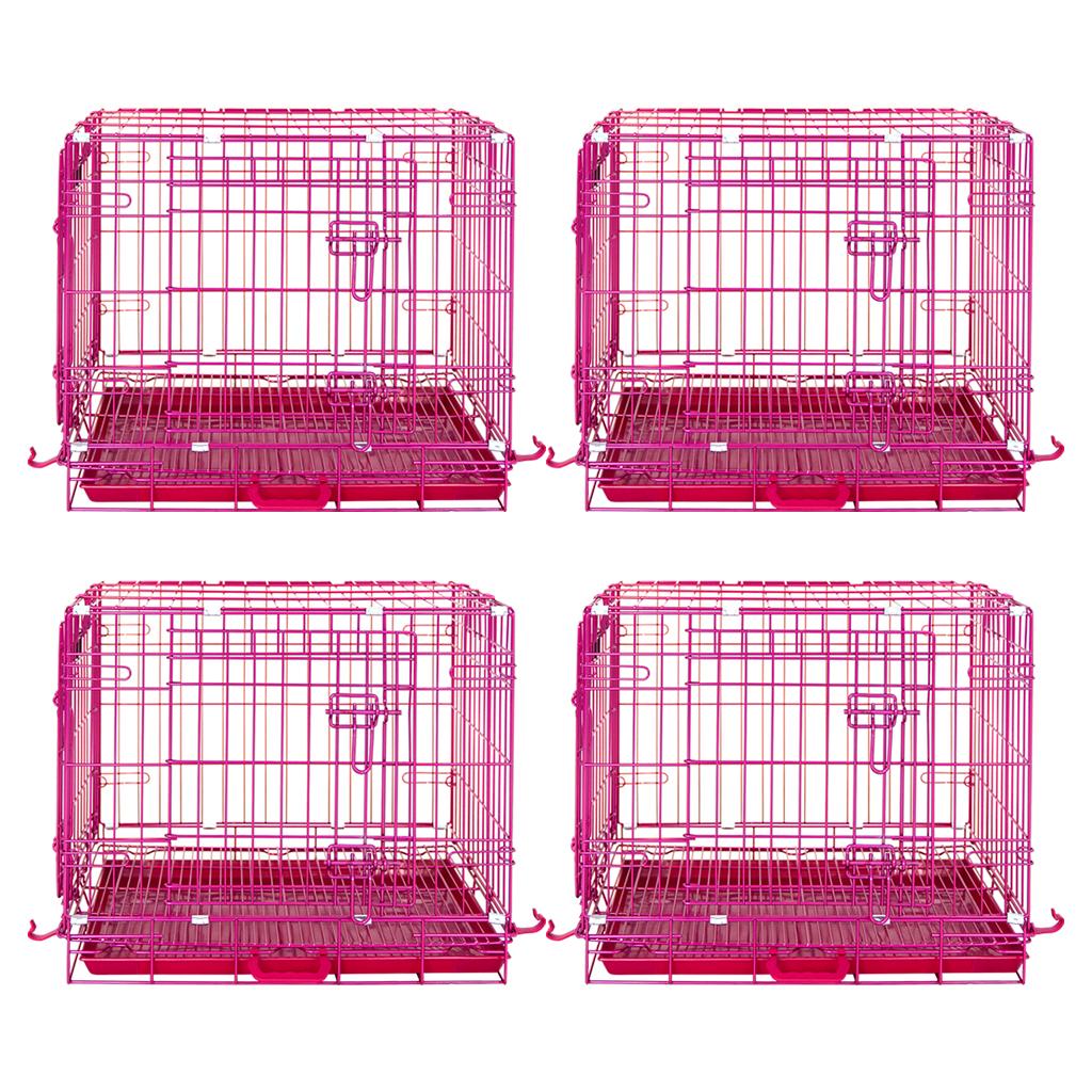 24-42" Collapsible Pink Dog Crate | Double Door Wire Kennel with Leak-Proof Tray