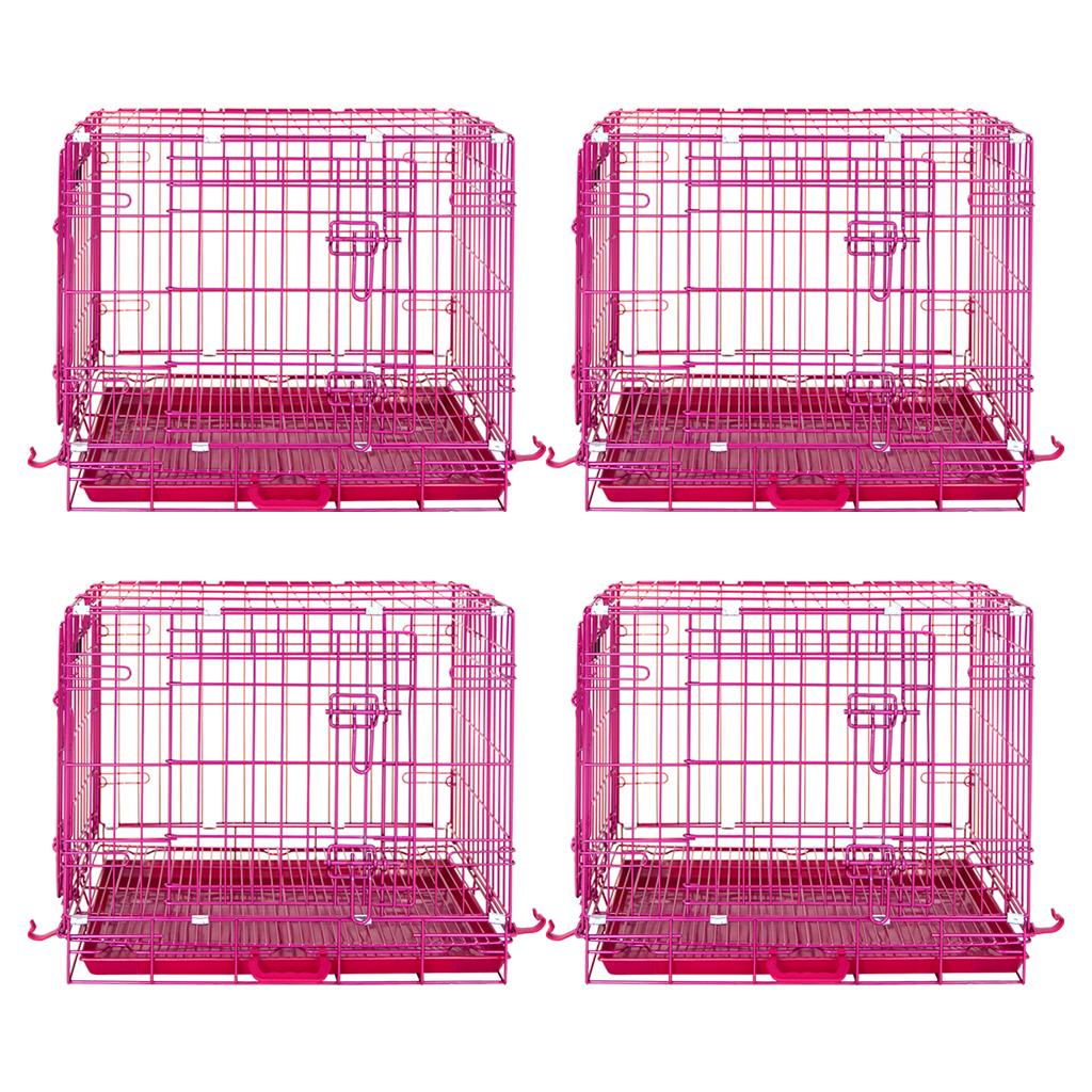 24-42" Collapsible Pink Dog Crate | Double Door Wire Kennel with Leak-Proof Tray