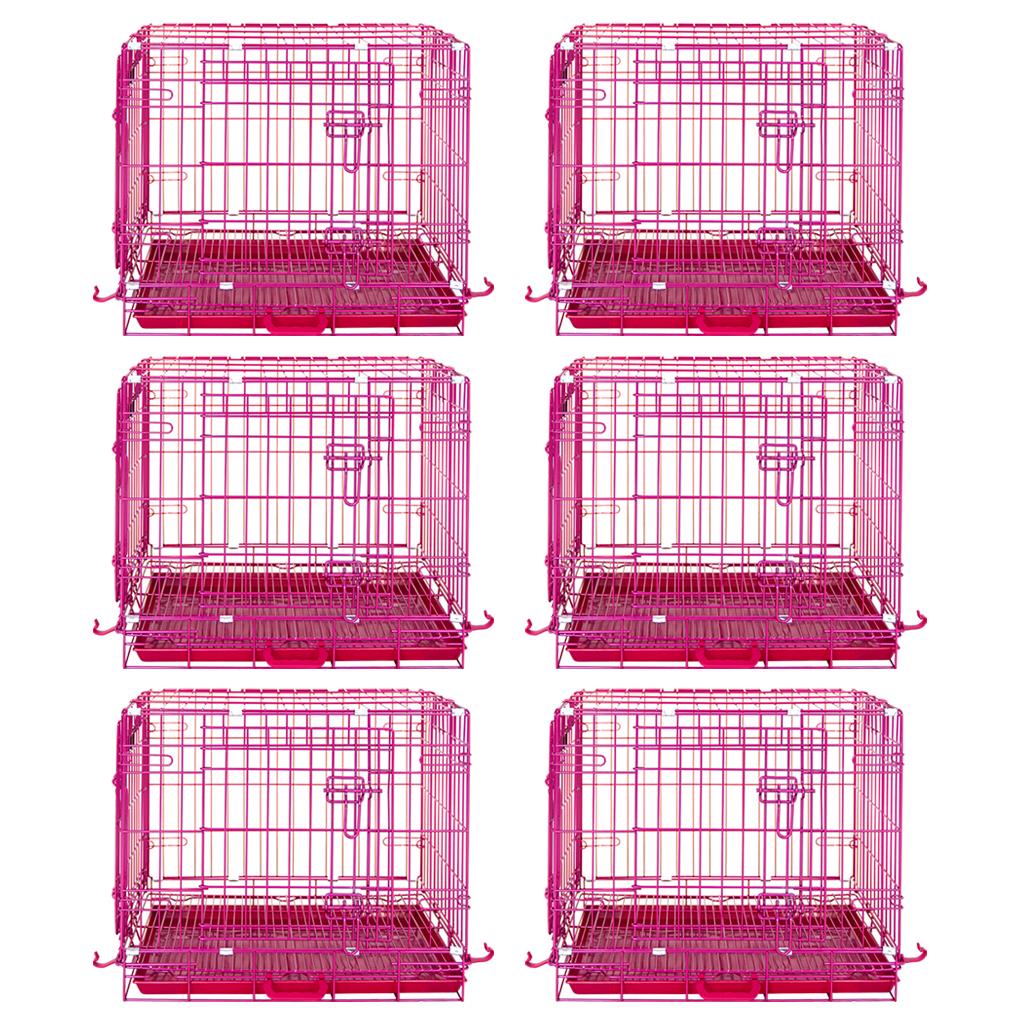 24-42" Collapsible Pink Dog Crate | Double Door Wire Kennel with Leak-Proof Tray