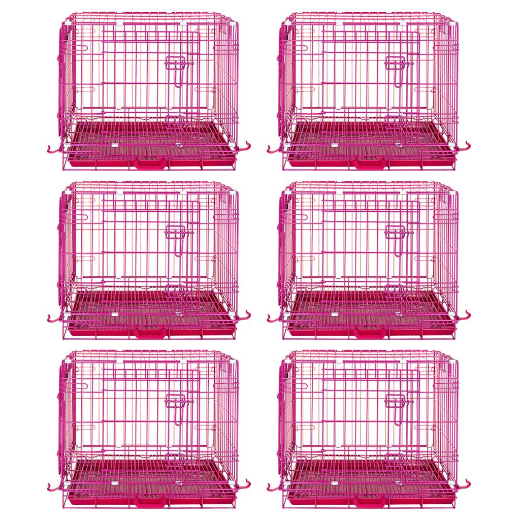 24-42" Collapsible Pink Dog Crate | Double Door Wire Kennel with Leak-Proof Tray