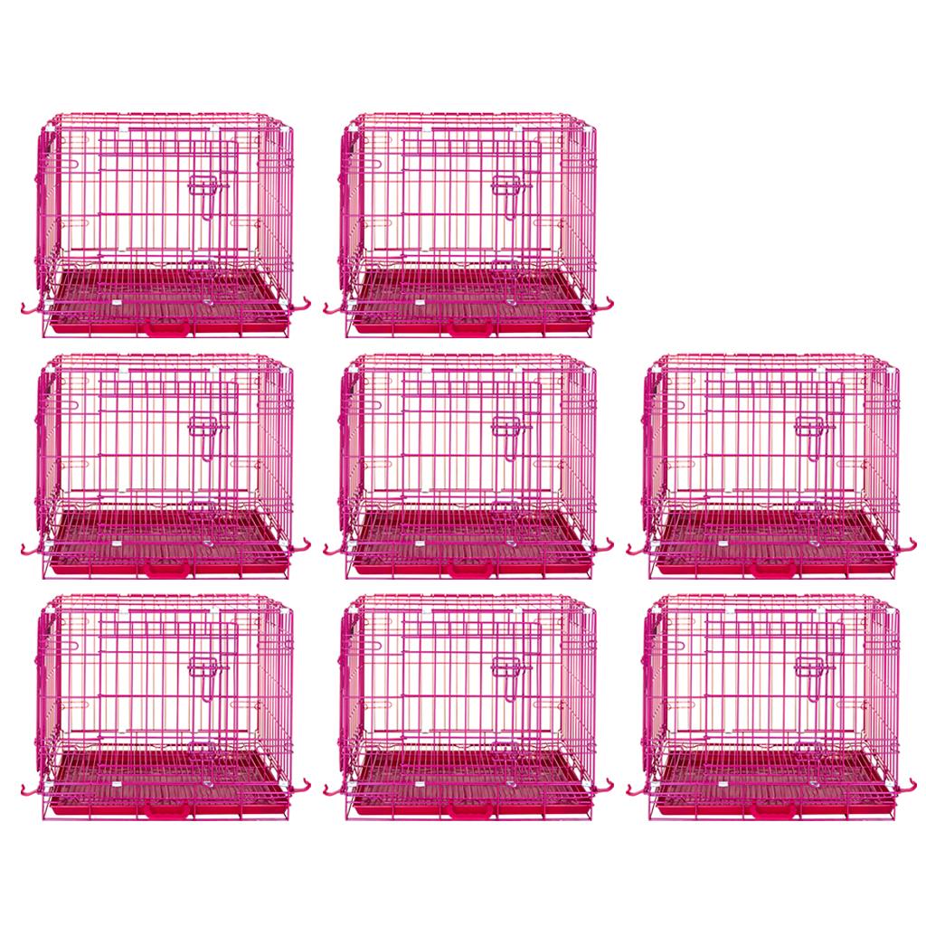 24-42" Collapsible Pink Dog Crate | Double Door Wire Kennel with Leak-Proof Tray