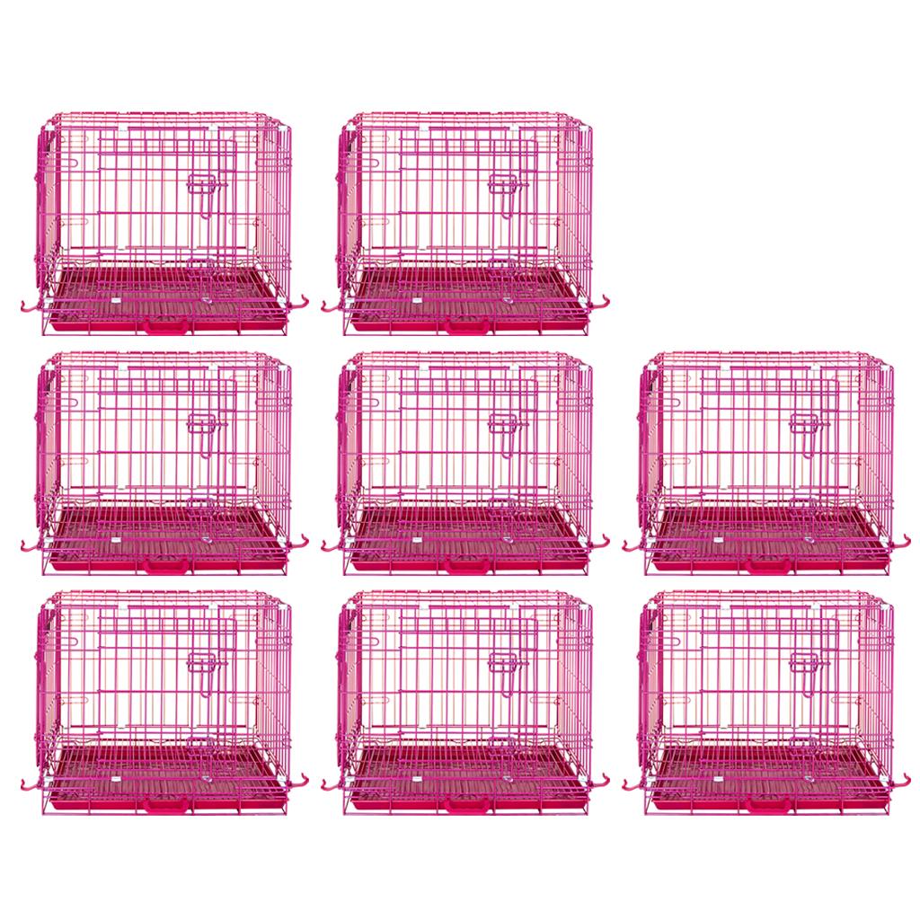 24-42" Collapsible Pink Dog Crate | Double Door Wire Kennel with Leak-Proof Tray
