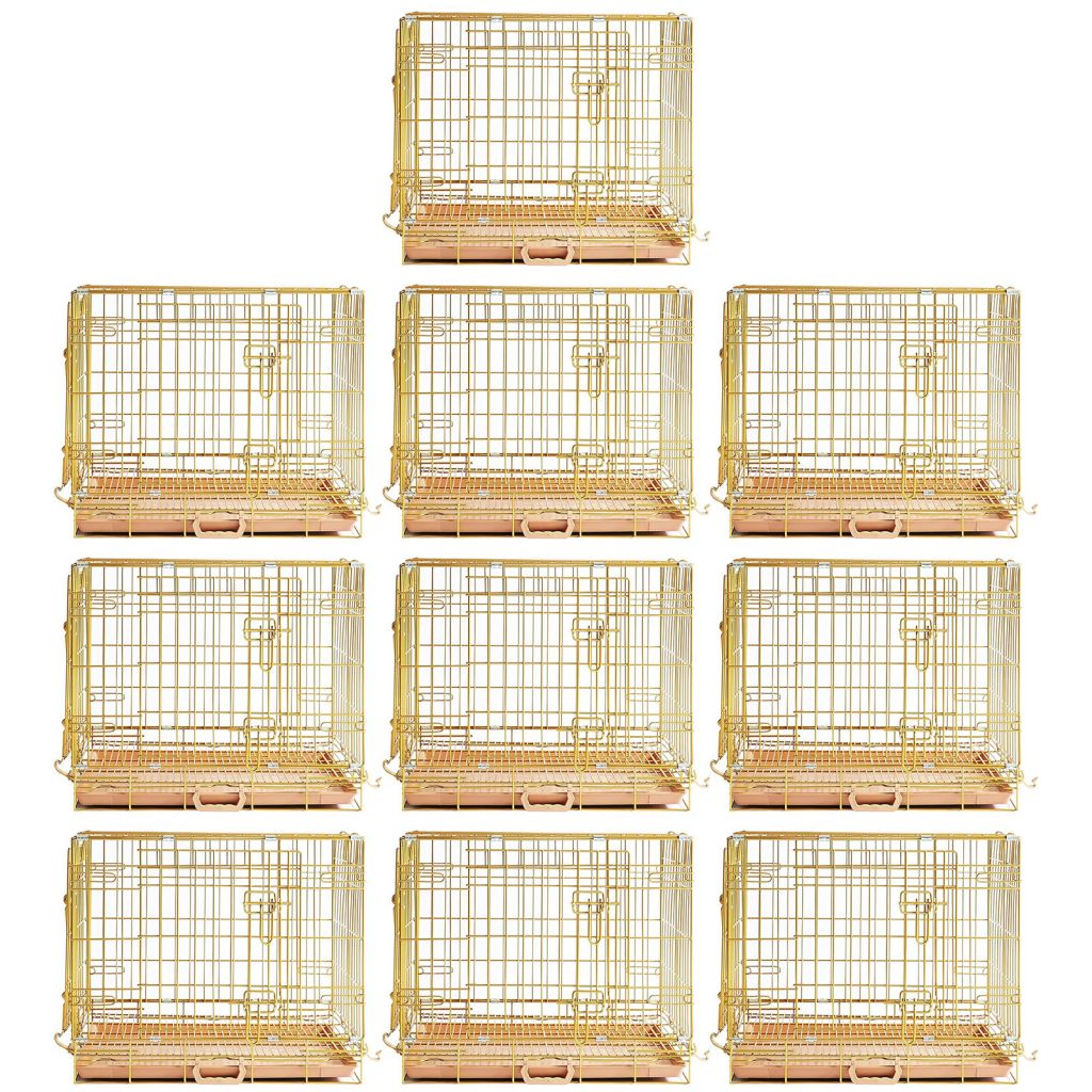 Gold Dog Crate | 24-42" Collapsible Copper Pet Kennel with Leak-Proof Tray