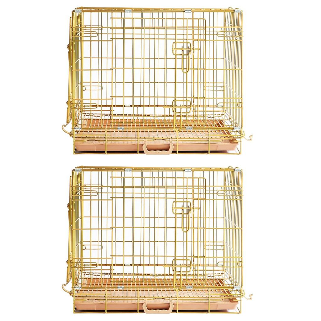Gold Dog Crate | 24-42" Collapsible Copper Pet Kennel with Leak-Proof Tray