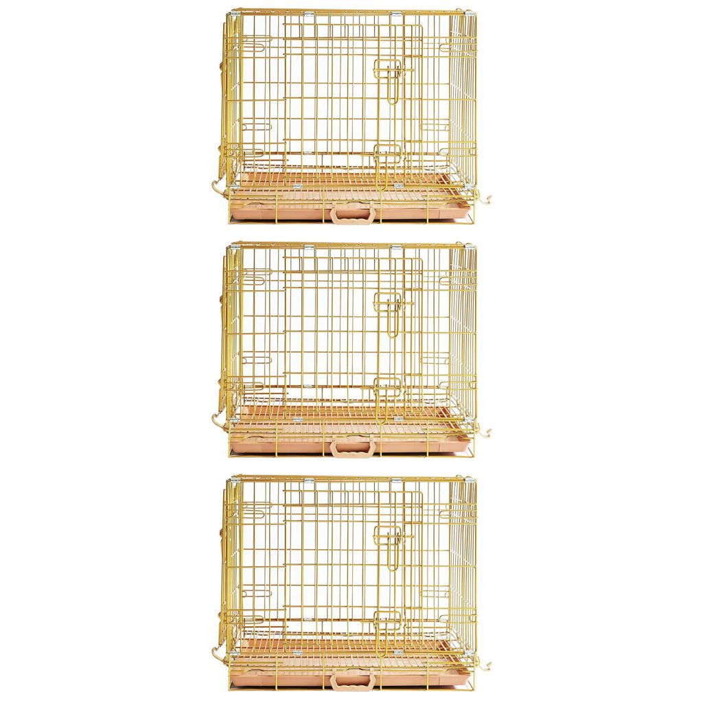 Gold Dog Crate | 24-42" Collapsible Copper Pet Kennel with Leak-Proof Tray