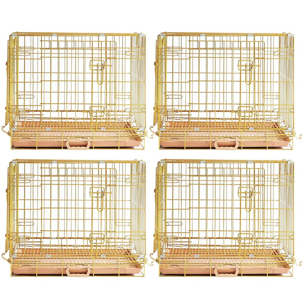 Gold Dog Crate | 24-42" Collapsible Copper Pet Kennel with Leak-Proof Tray