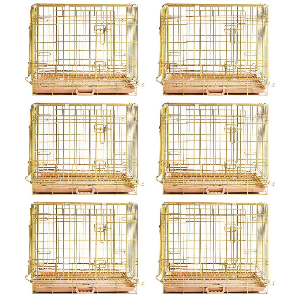 Gold Dog Crate | 24-42" Collapsible Copper Pet Kennel with Leak-Proof Tray
