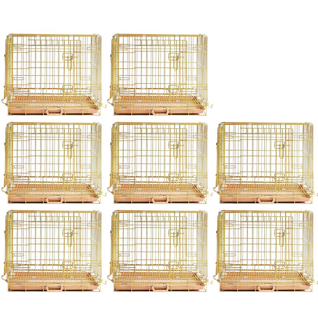 Gold Dog Crate | 24-42" Collapsible Copper Pet Kennel with Leak-Proof Tray