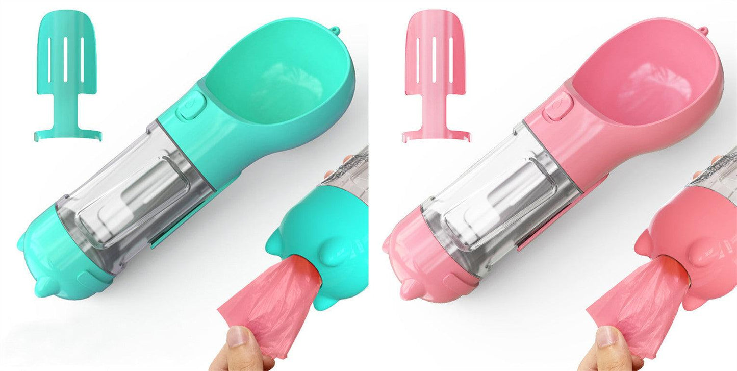 Portable Dog Water Bottle With Poop Bag Holder | 3-In-1
