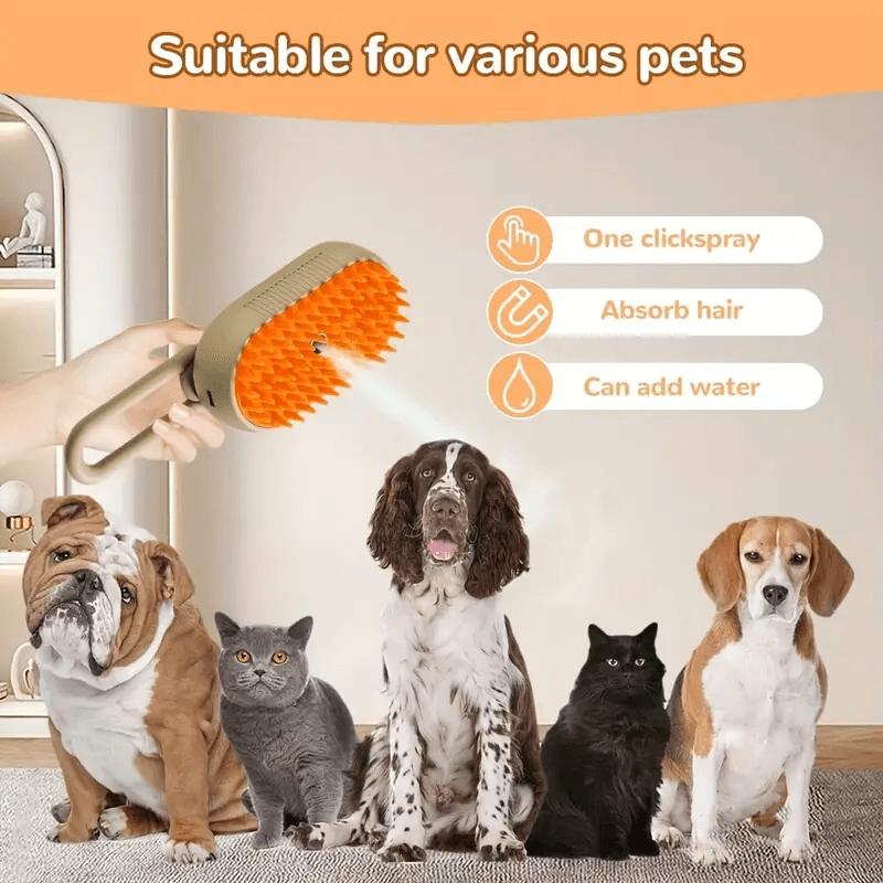 Steam Pet Brush for Dogs & Cats – 3-in-1 Electric Grooming Brush Hair