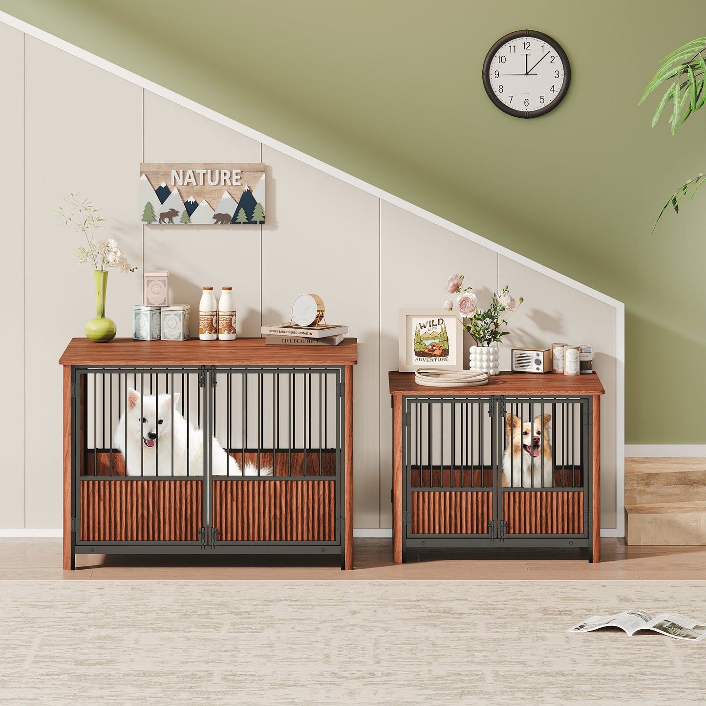 Furniture Style Dog Crate End Table | Modern Walnut Kennel for Small Dogs
