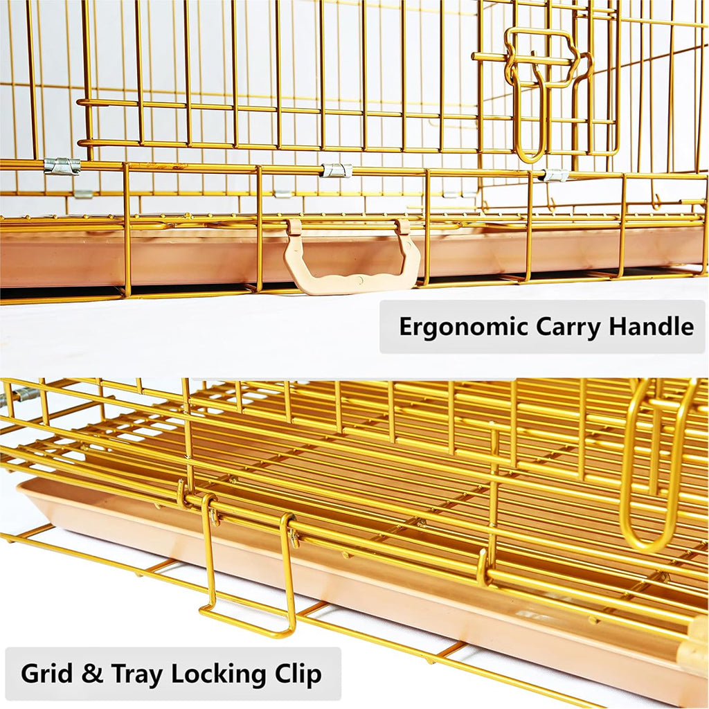 Gold Dog Crate | 24-42" Collapsible Copper Pet Kennel with Leak-Proof Tray