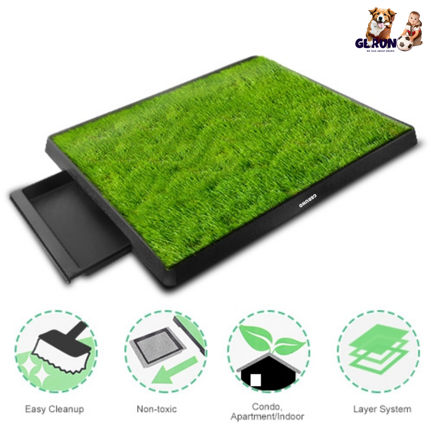 Indoor Dog Potty Tray with Artificial Grass | Easy Clean 3-Layer Pee Grass Mat