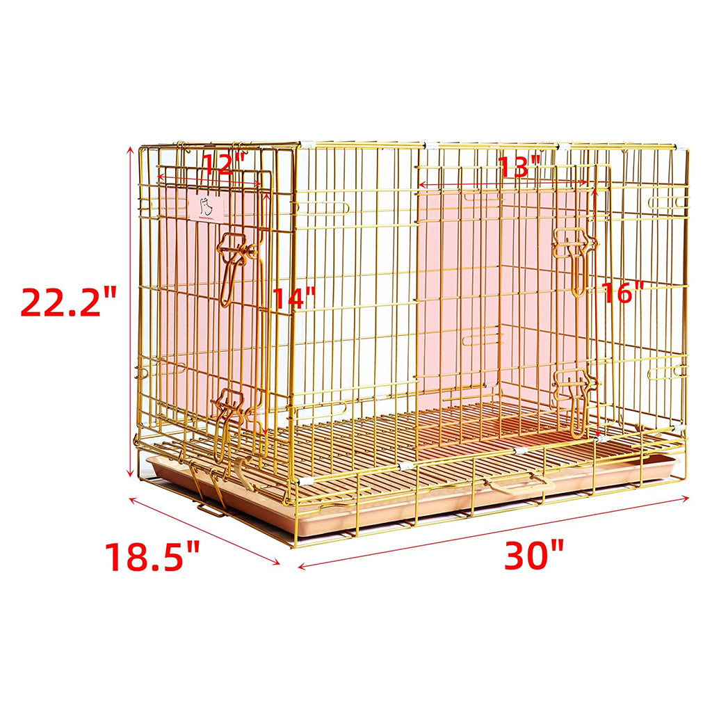 Gold Dog Crate | 24-42" Collapsible Copper Pet Kennel with Leak-Proof Tray