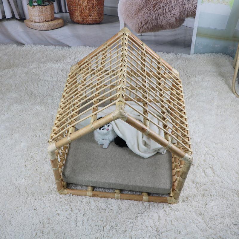 Dog Cave Bed: Cozy Rattan Sanctuary for Small Pets