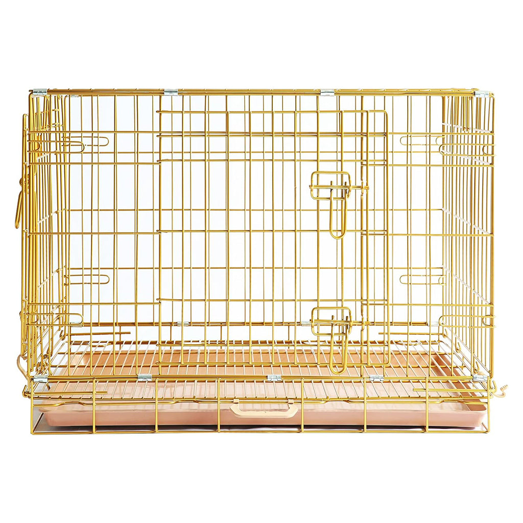 Gold Dog Crate | 24-42" Collapsible Copper Pet Kennel with Leak-Proof Tray