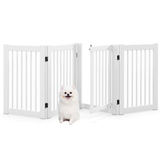 30-Inch Freestanding Pet Gate | 4-Panel Wooden Dog Fence with Door