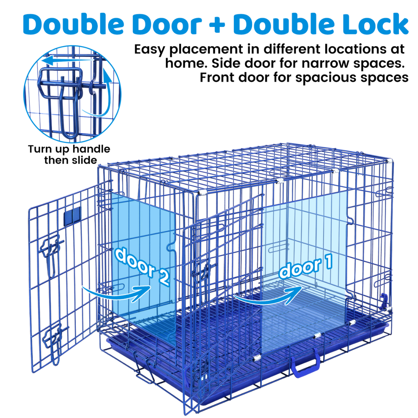 30" Collapsible Blue Dog Crate | Double Door Wire Kennel