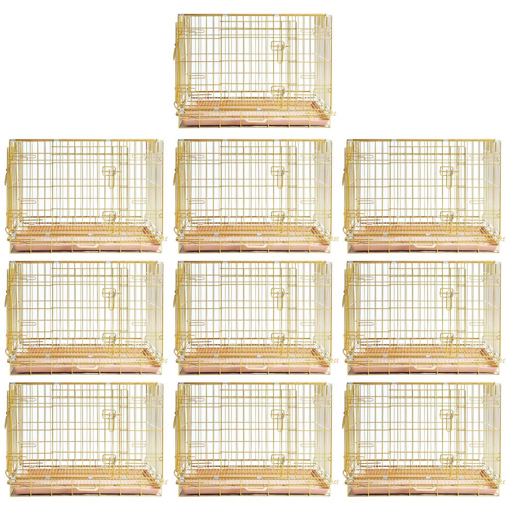 Gold Dog Crate | 24-42" Collapsible Copper Pet Kennel with Leak-Proof Tray