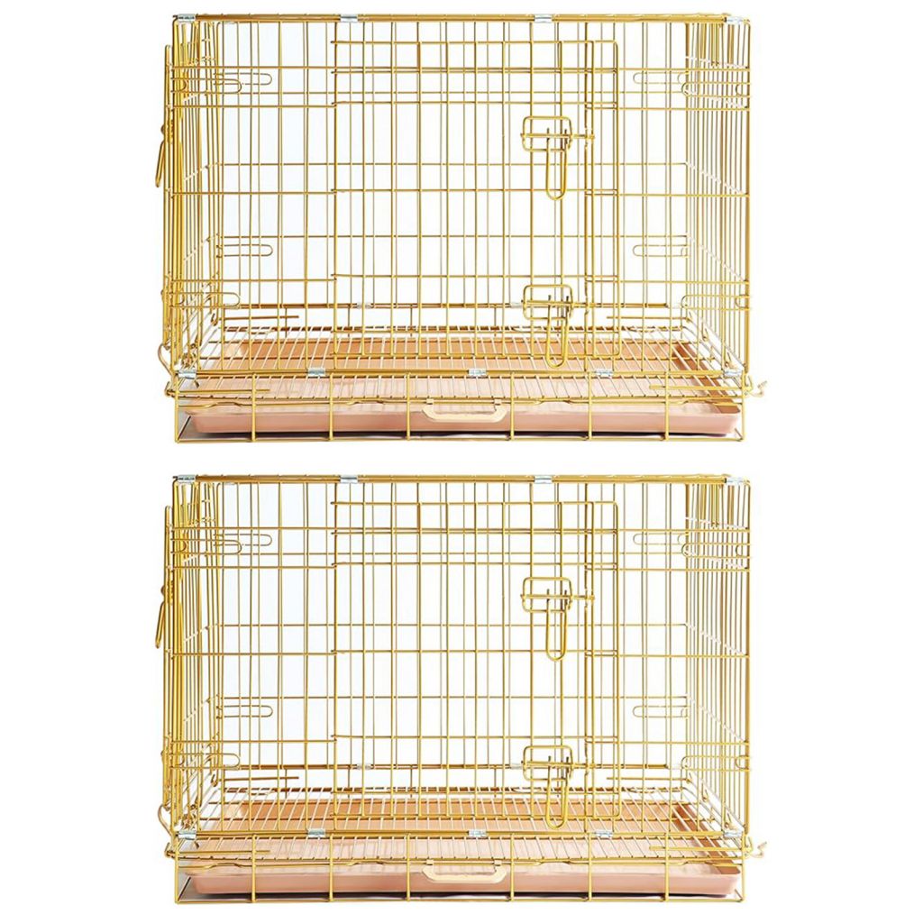 Gold Dog Crate | 24-42" Collapsible Copper Pet Kennel with Leak-Proof Tray