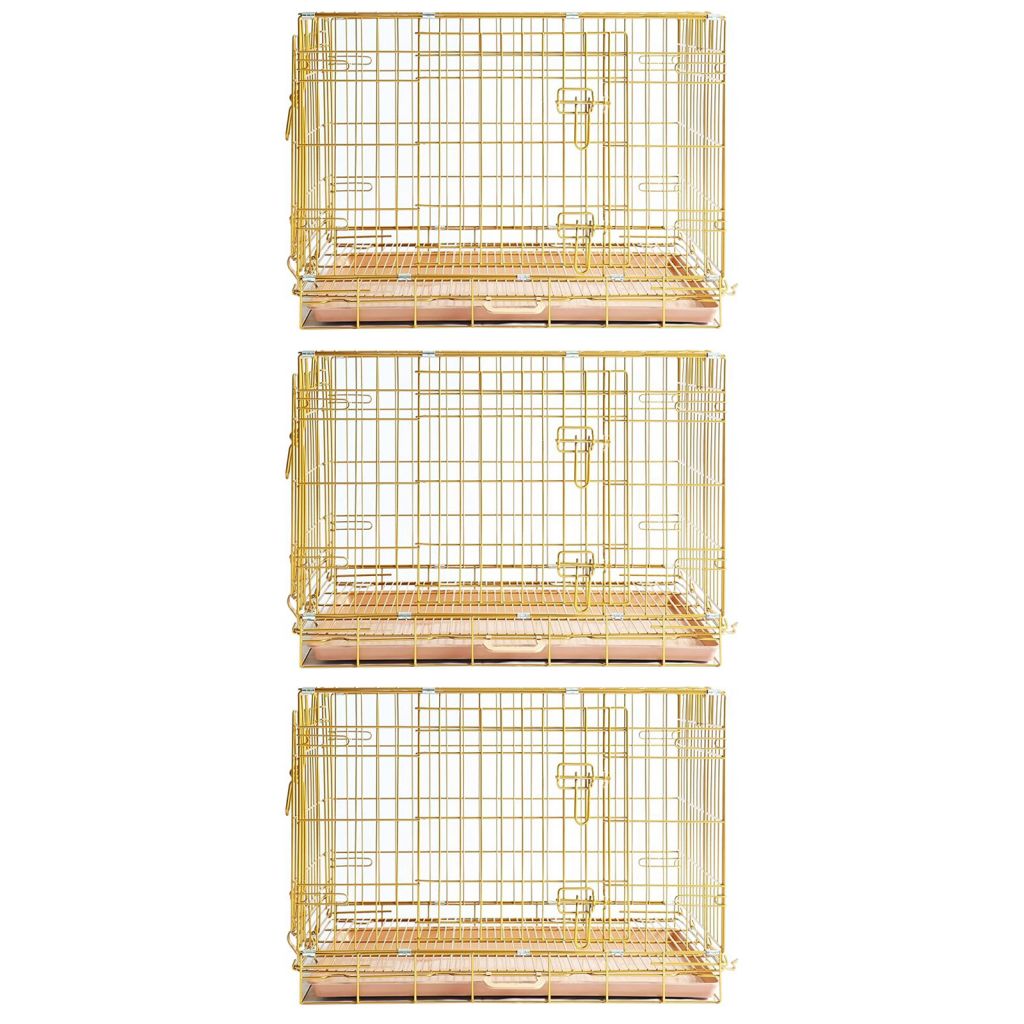 Gold Dog Crate | 24-42" Collapsible Copper Pet Kennel with Leak-Proof Tray