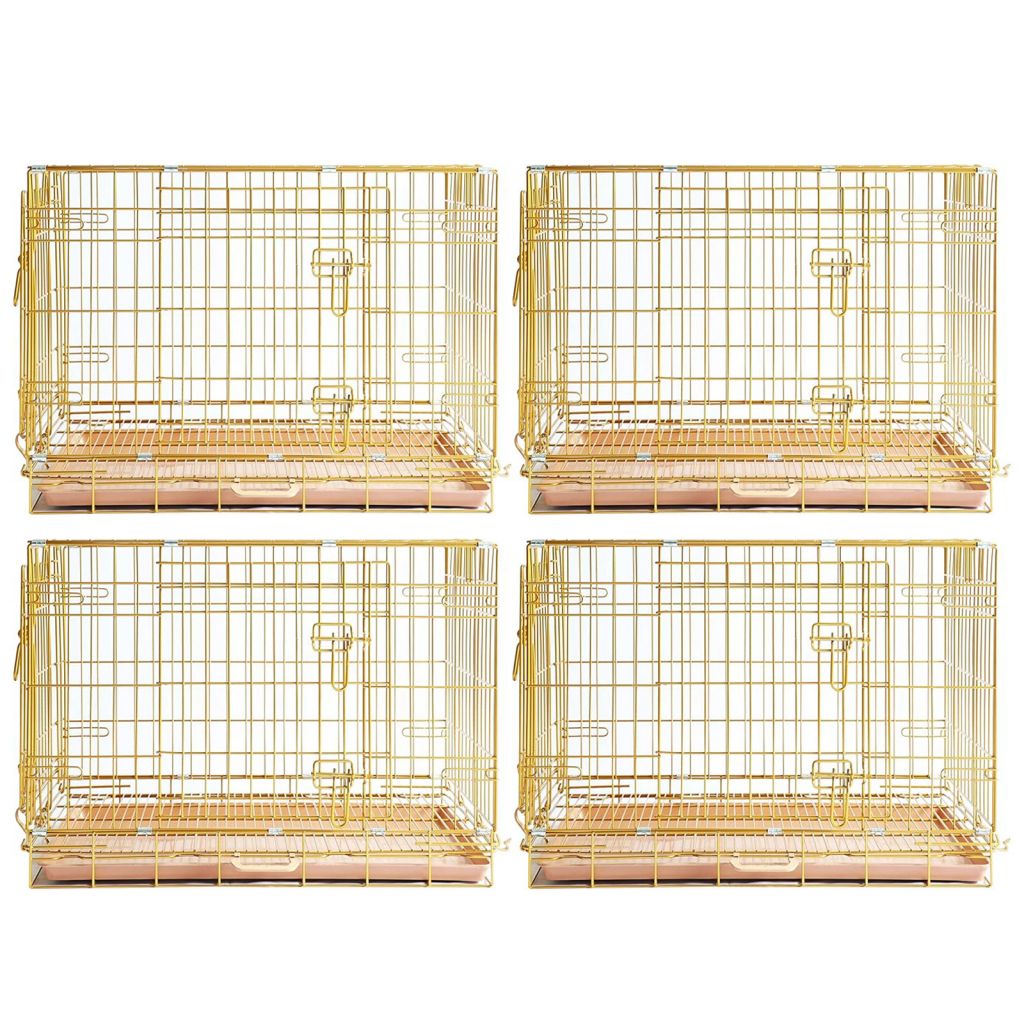 Gold Dog Crate | 24-42" Collapsible Copper Pet Kennel with Leak-Proof Tray