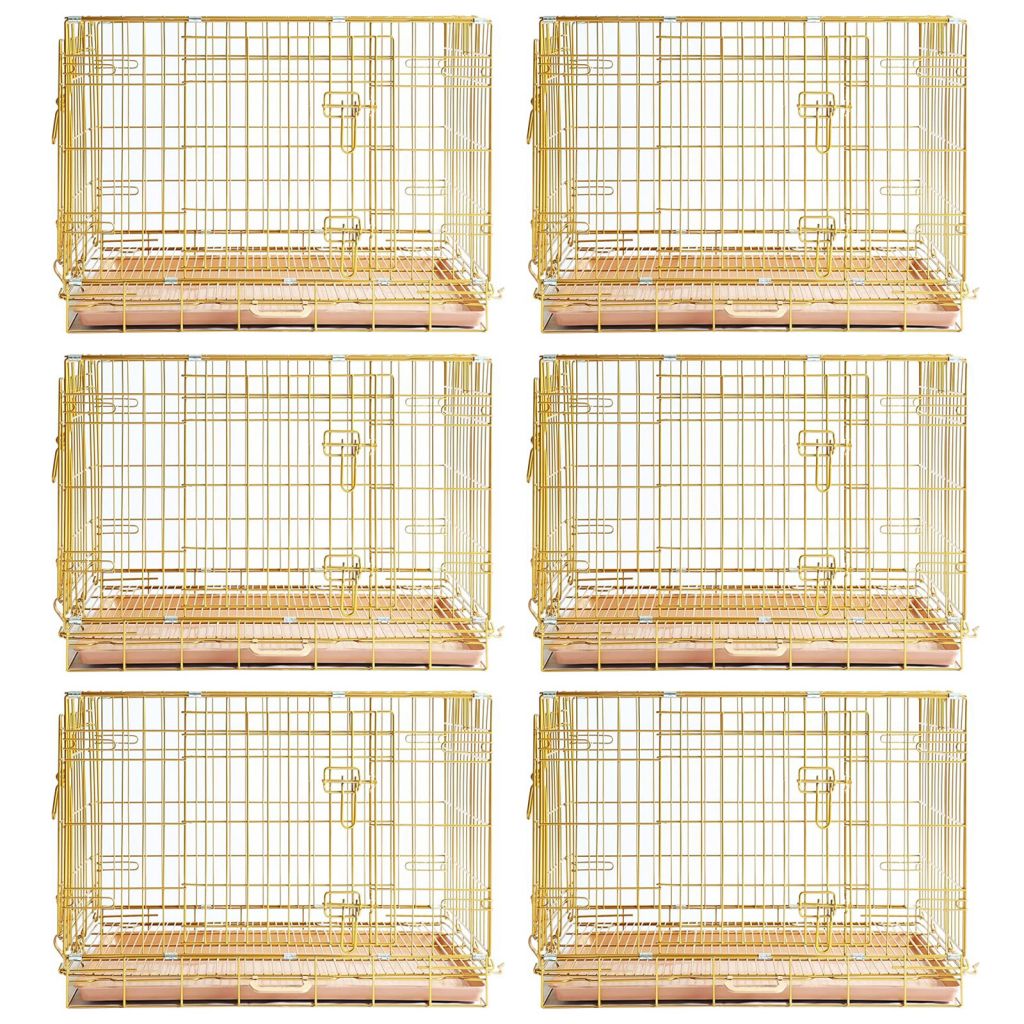 Gold Dog Crate | 24-42" Collapsible Copper Pet Kennel with Leak-Proof Tray