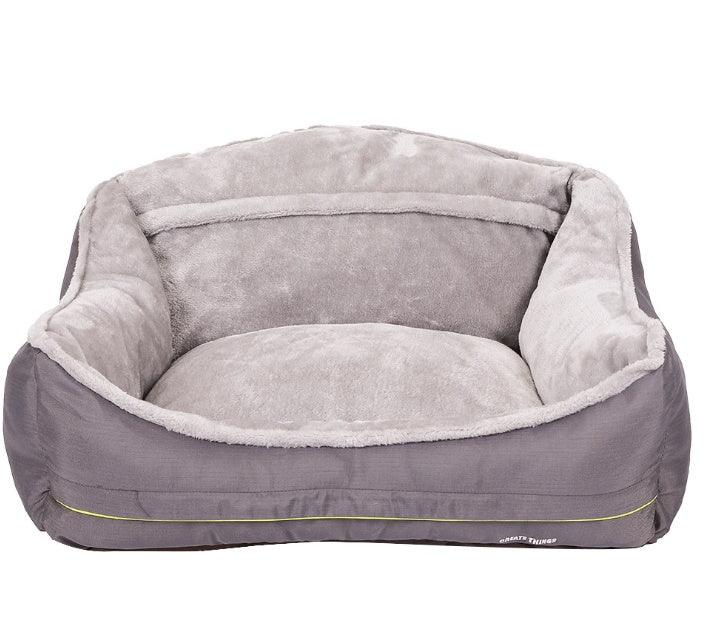 Dog Sofa Bed | High Back Plush Pet Bed | Washable (Grey)