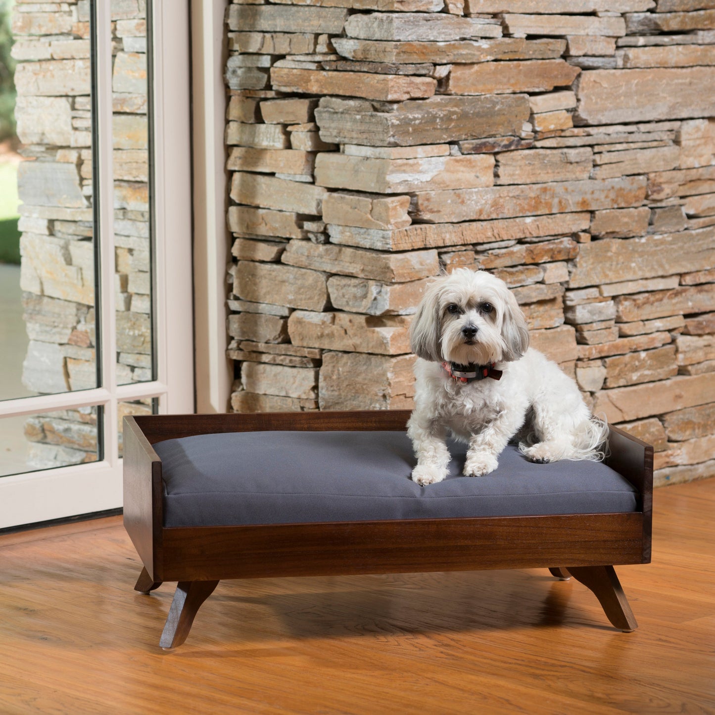 Wooden Dog Bed | Pet Furniture with Acacia Wood | Small-Medium