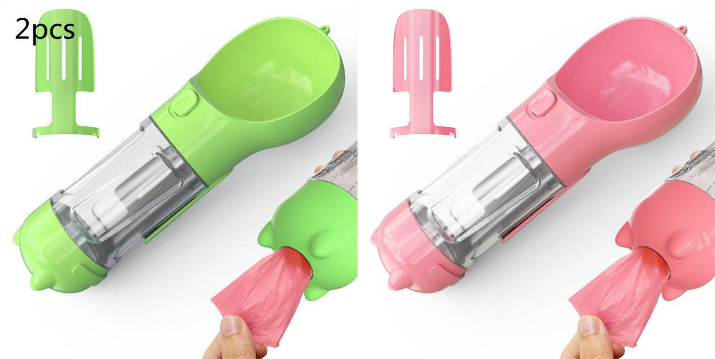 Portable Dog Water Bottle With Poop Bag Holder | 3-In-1