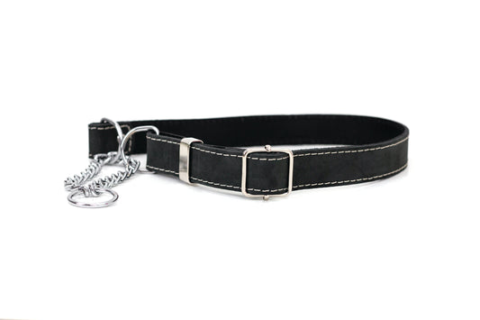 Martingale Dog Collar – Midnight Black Full-Grain Leather Training Collar