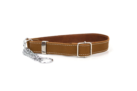 Martingale Earth Brown Leather Dog Collar – Full-Grain Leather, Secure No-Slip Fit