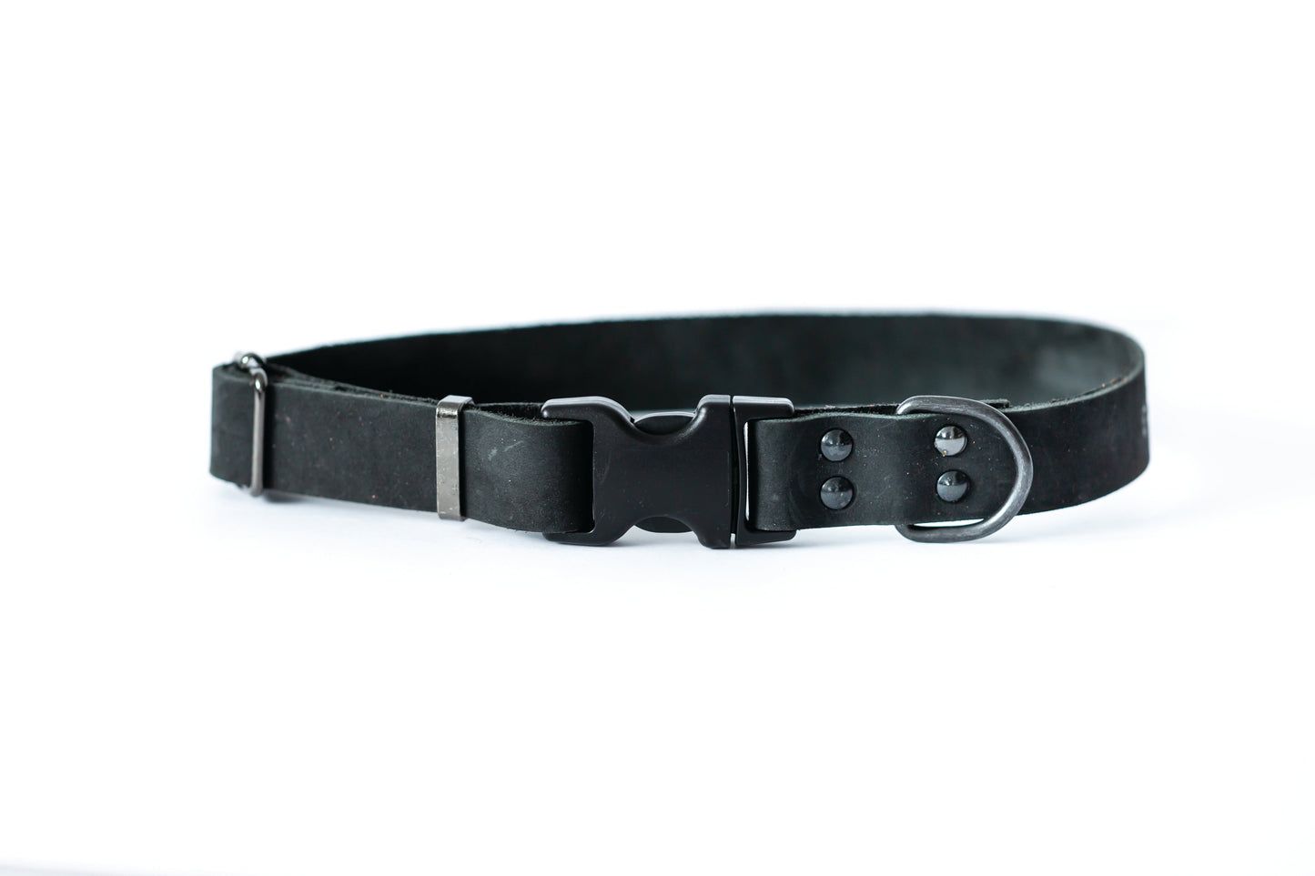 Sport Style Midnight Black Leather Dog Collar – Durable Full-Grain Leather with YKK Buckle