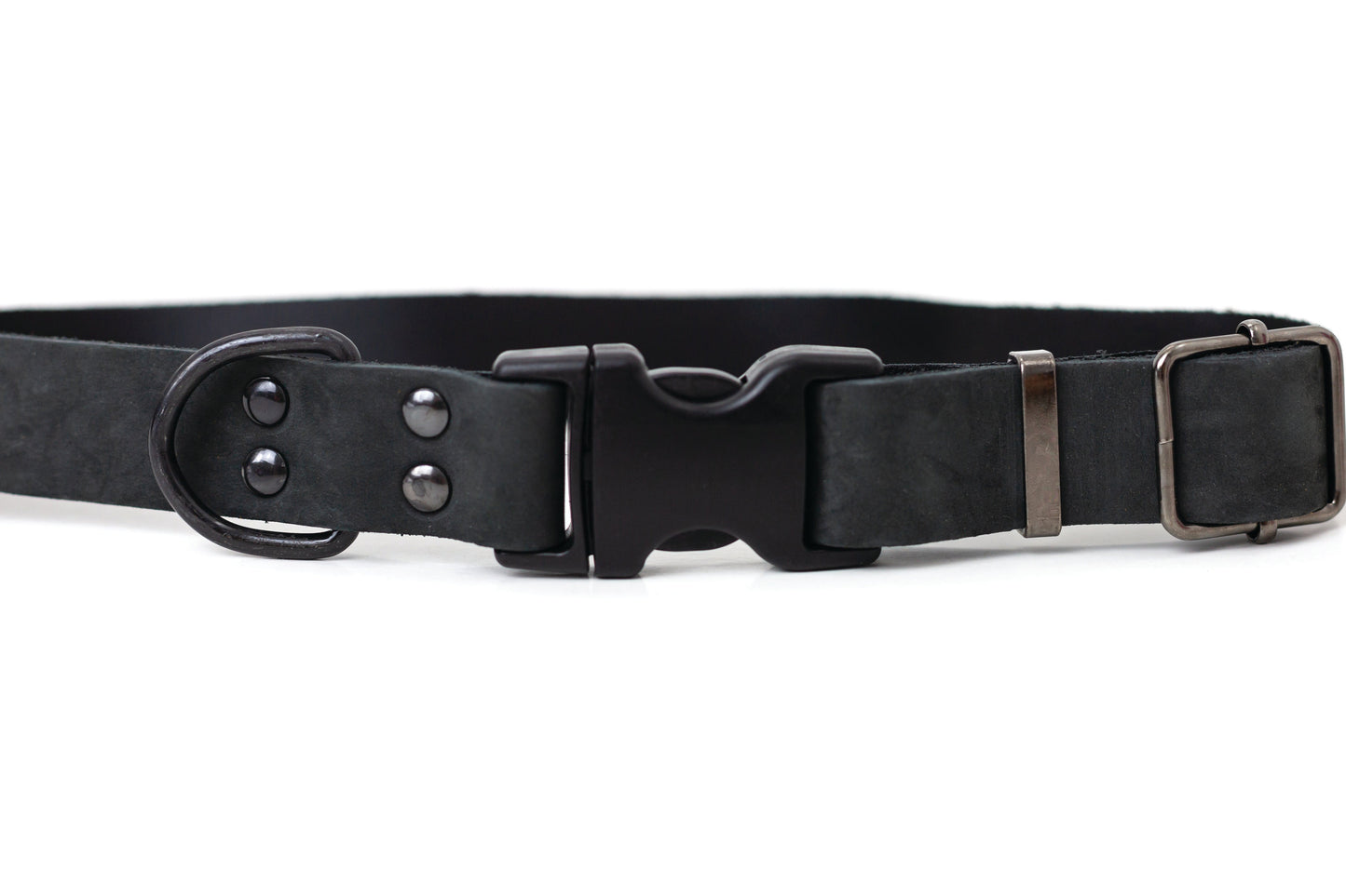 Sport Style Midnight Black Leather Dog Collar – Durable Full-Grain Leather with YKK Buckle