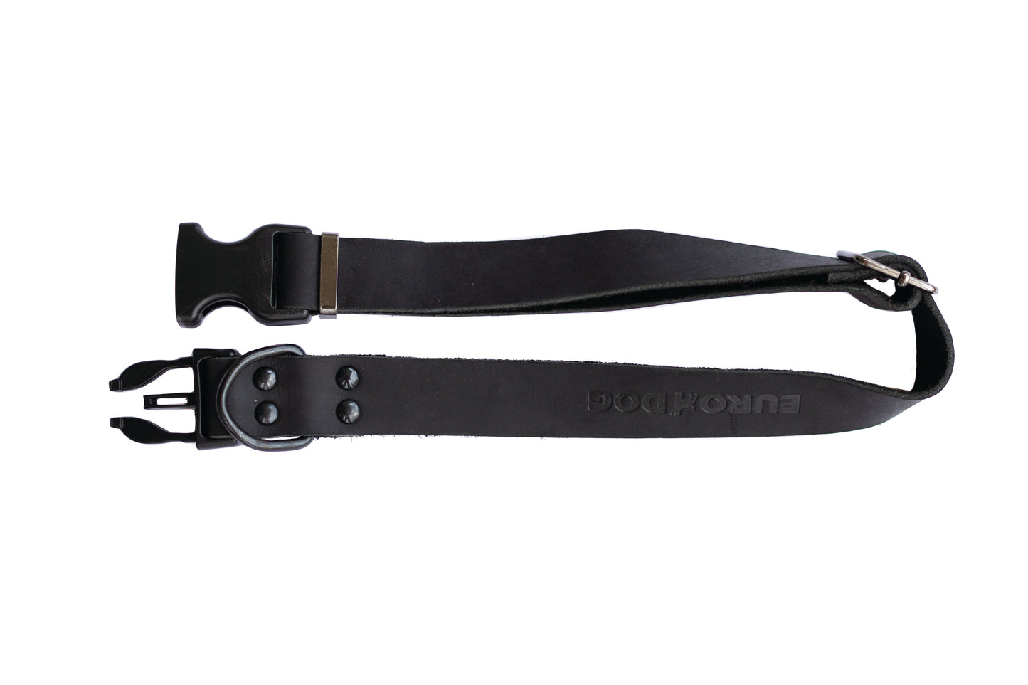 Sport Style Midnight Black Leather Dog Collar – Durable Full-Grain Leather with YKK Buckle