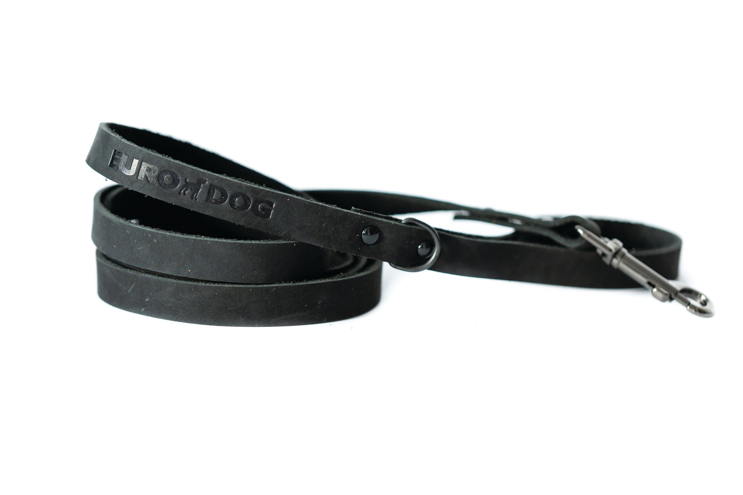 Midnight Black Leather Leash - Premium Full-Grain Leather