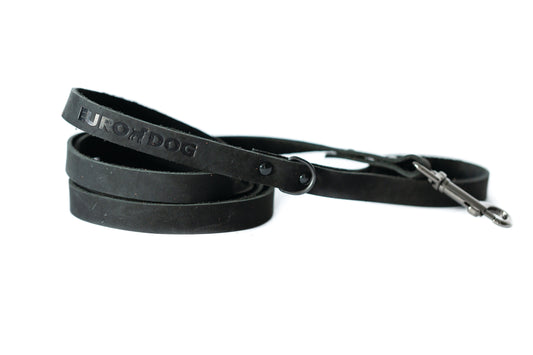 Midnight Black Leather Leash - Premium Full-Grain Leather