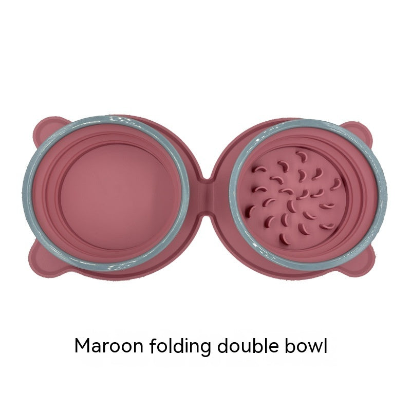 Foldable Silicone Double Dog Bowl | Travel Pet Feeder Set