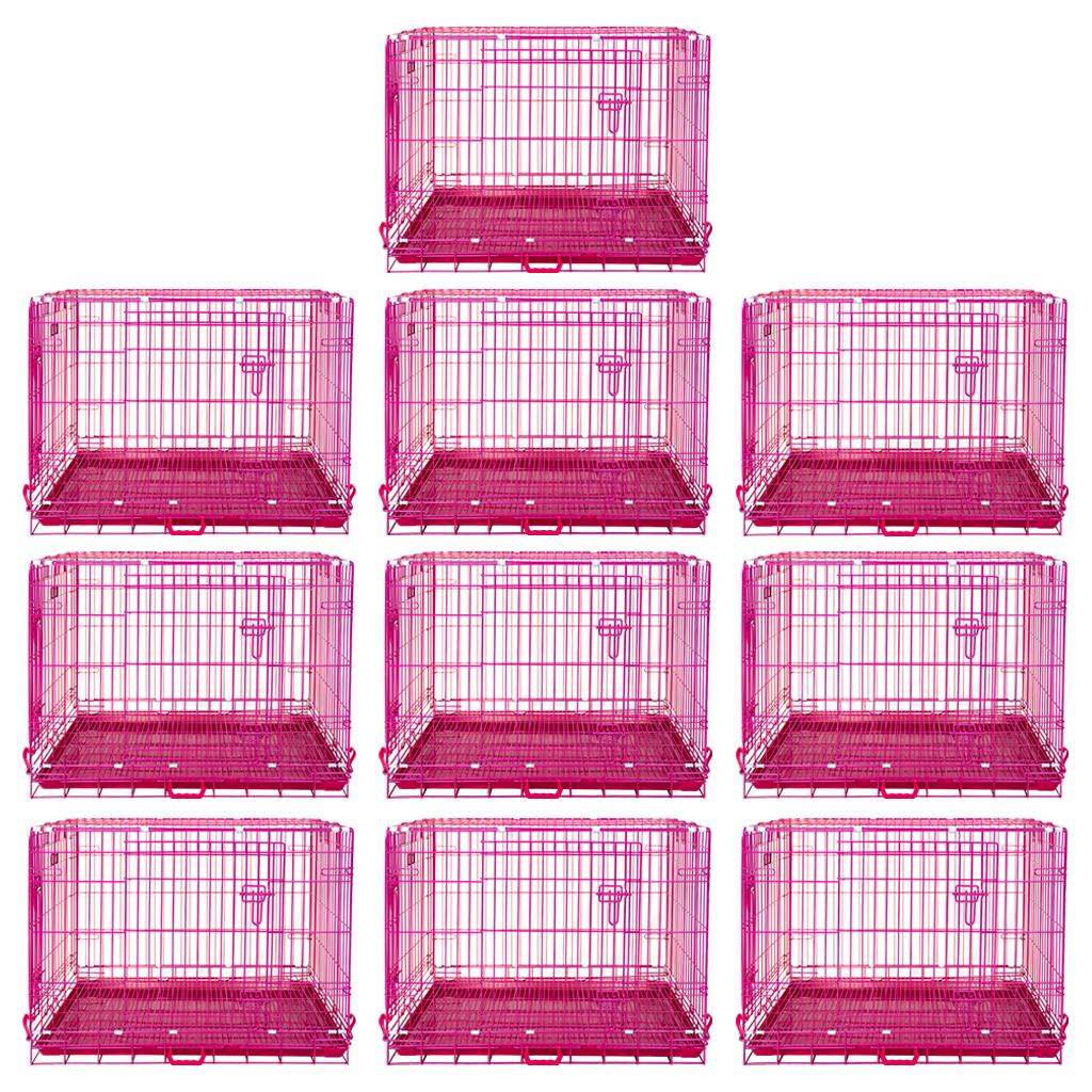 24-42" Collapsible Pink Dog Crate | Double Door Wire Kennel with Leak-Proof Tray