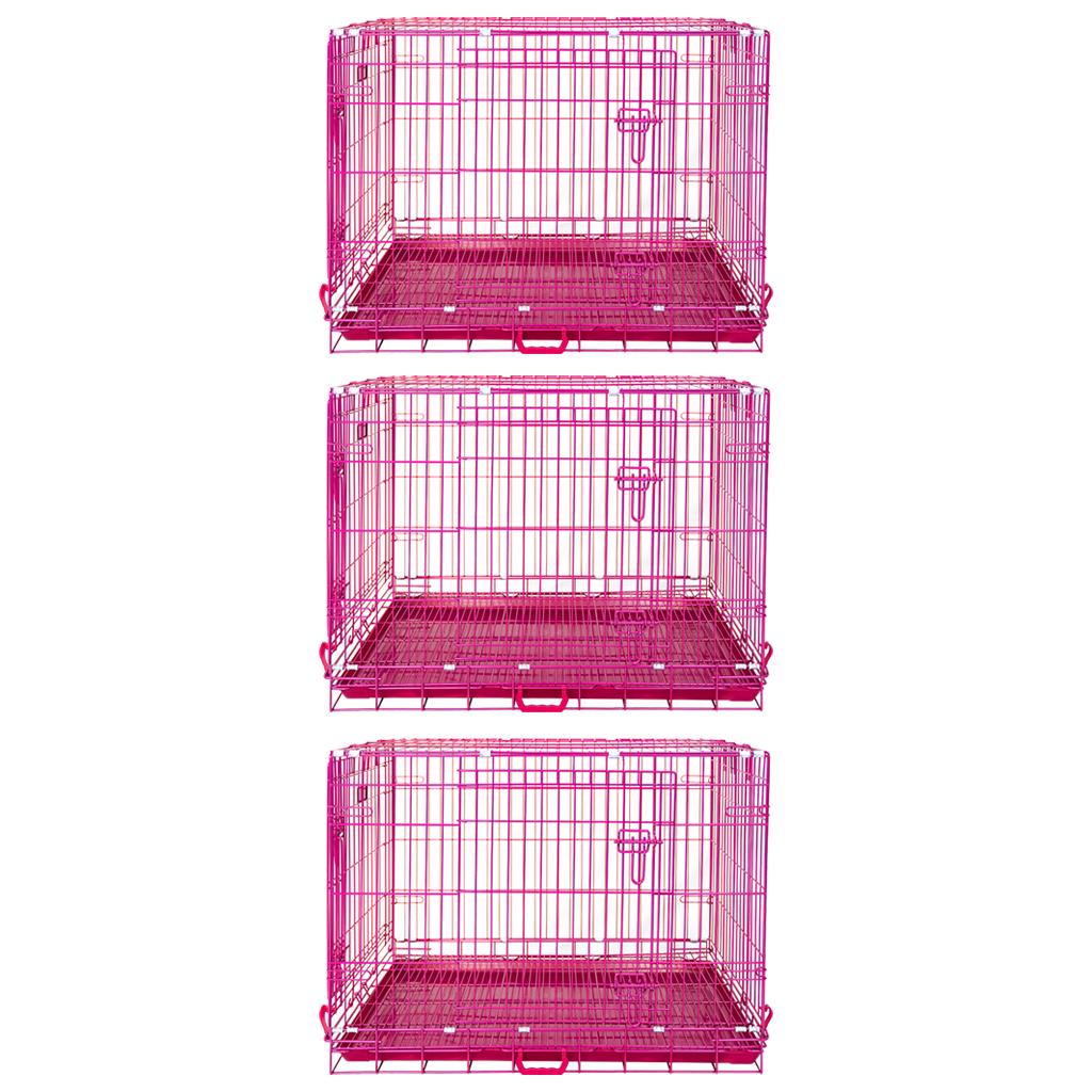 24-42" Collapsible Pink Dog Crate | Double Door Wire Kennel with Leak-Proof Tray